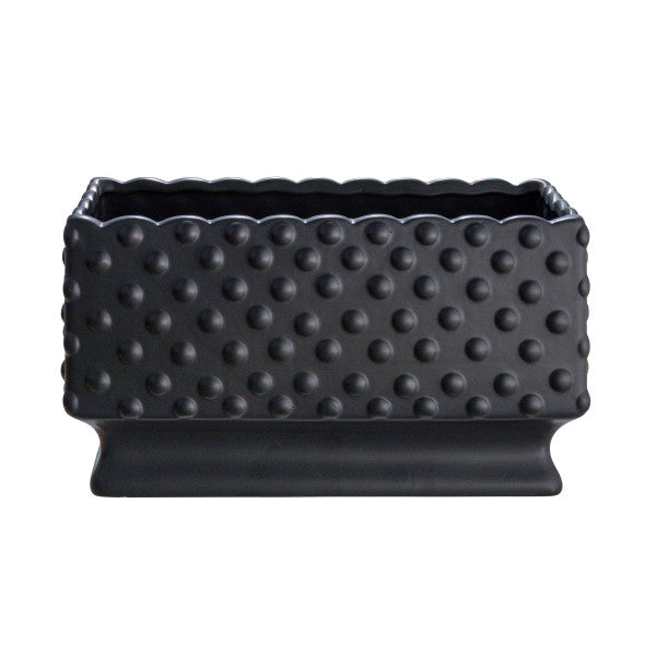 Black Ceramic Hobnail Planter with Scalloped Edge & Polka Dots